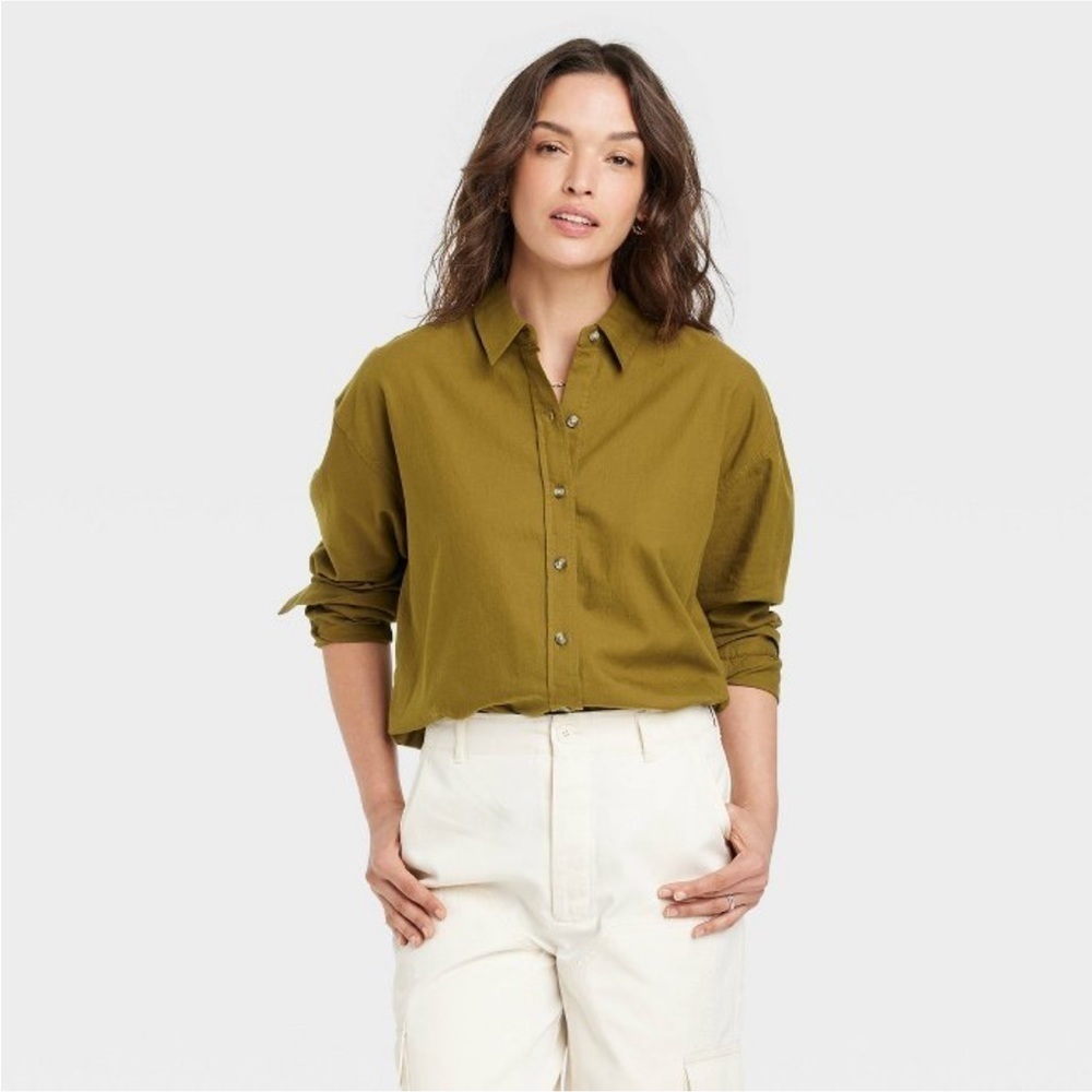 Universal thread oversized green button down shir… - image 1